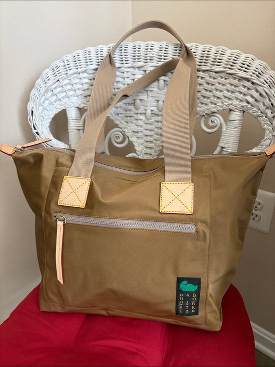 Dooney & Bourke Handbags - NWT - Dooney & Bourke Tan Lightweight Khaki Nylon Tote with Beige Web Handles